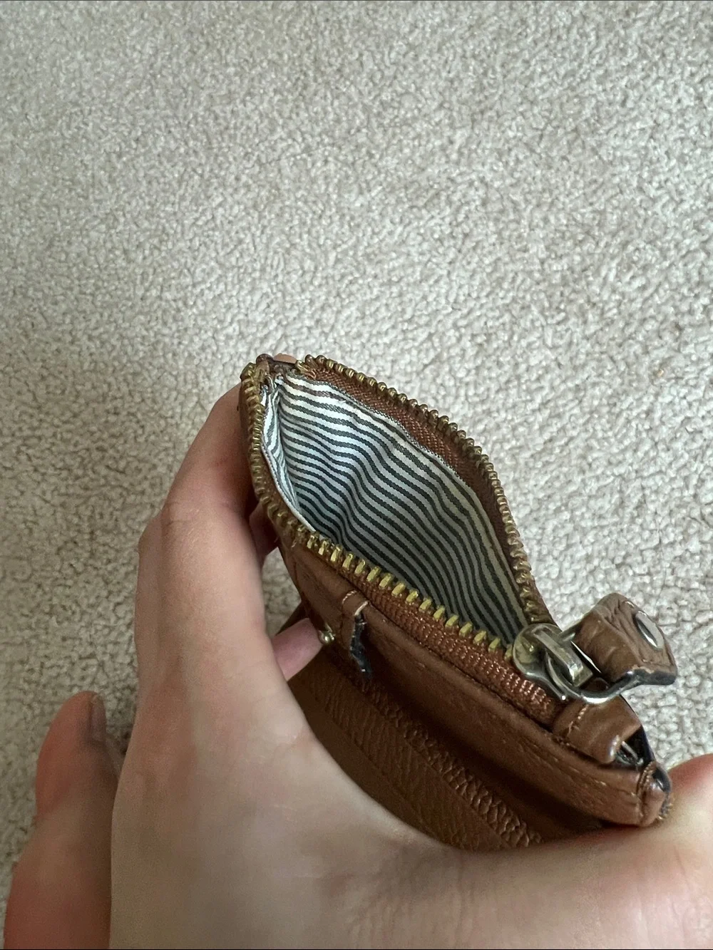 Lodis Chestnut Leather Zip Card Wallet with Gold Logo